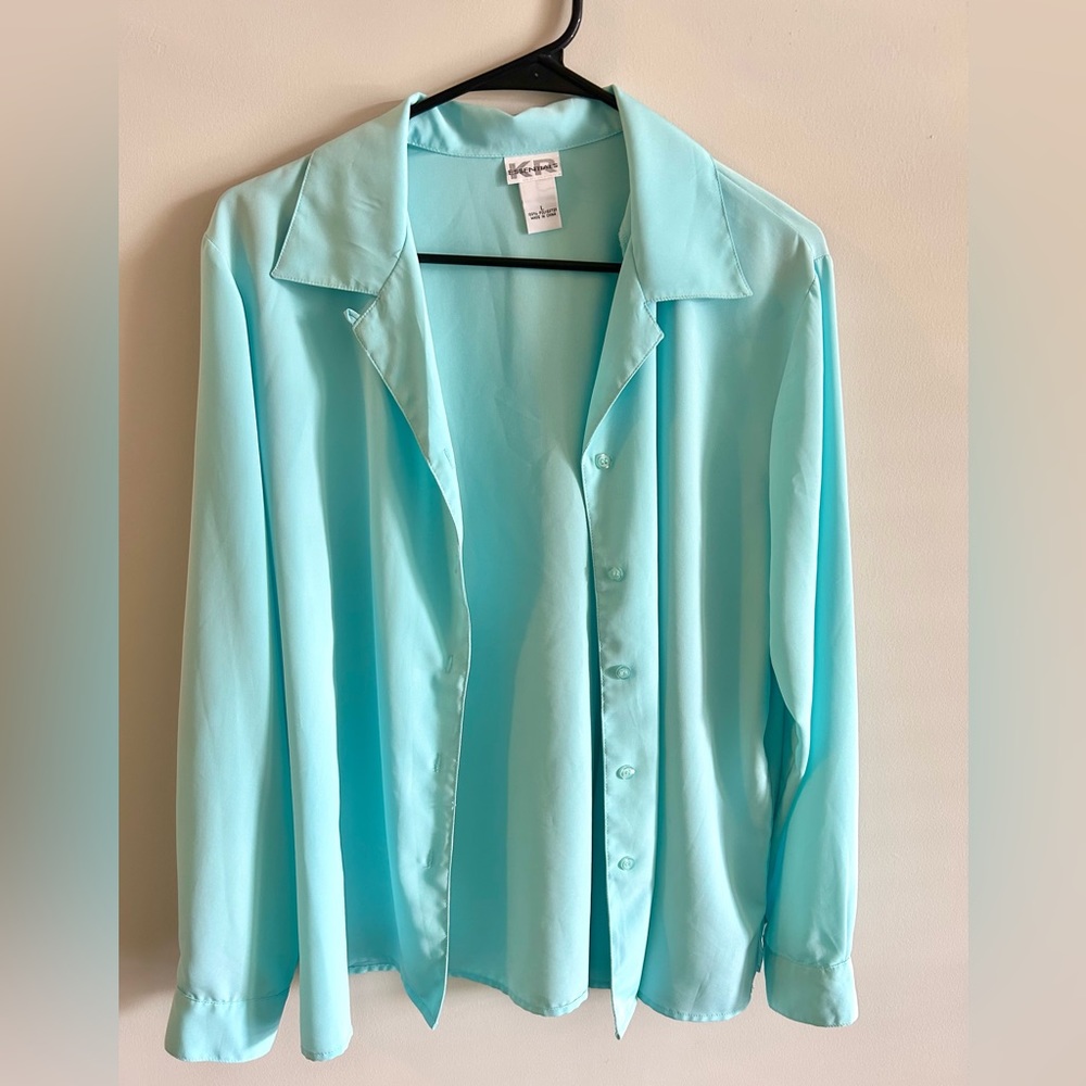 Vintage Tiffany Blue Satin-Like Button Down
